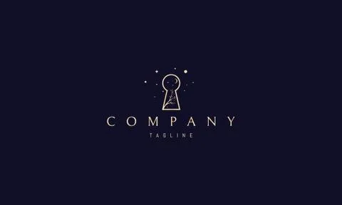 Vector golden logo on which an abstract image of a keyhole inside which is a Stock Illustration