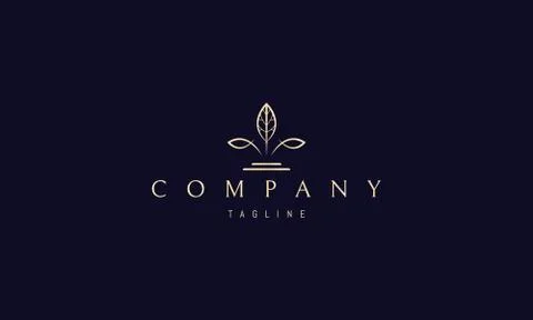 Vector golden logo on which an abstract image of elegant leaves. Stock Illustration