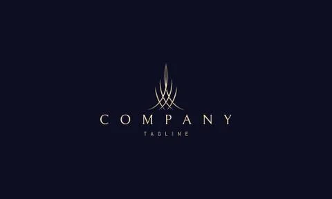 Vector golden logo on which an abstract image of an elegant tower. Illustrazione stock