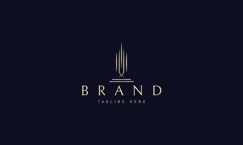Vector golden logo on which an abstract image of a modern building. Ilustración de archivo