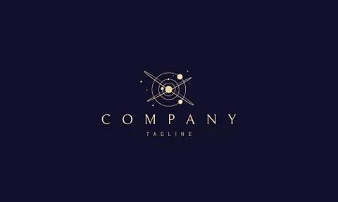 Vector golden logo on which an abstract image of space and planets. Stock Illustration