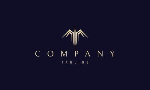 Vector golden logo on which the abstract image of the bird spread its wings. Stock Illustration