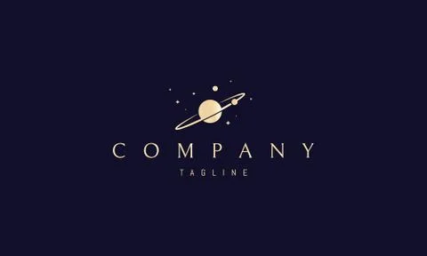 Vector golden logo on which an abstract image of a planet with an orbit in outer Stock Illustration