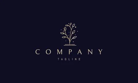 Vector golden logo on which an abstract image of an elegant plant with leaves. Stock Illustration