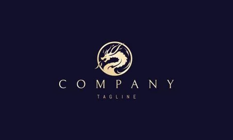 Vector golden logo on which the abstract image of a dragon in a circle. Stock Illustration