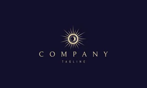 Vector golden logo on which an abstract image of the sun with rays in the center Stock Illustration