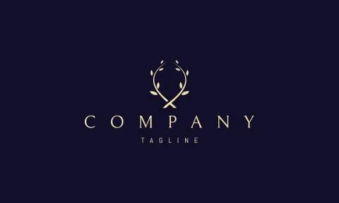 Vector golden logo on which an abstract image of two crossed twigs. Stock Illustration