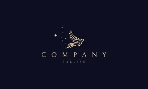 Vector golden logo on which an abstract image of a magical flying bird, leaving Stock Illustration