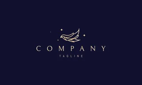 Vector golden logo on which an abstract image of a beautiful flying bird in a Stock Illustration