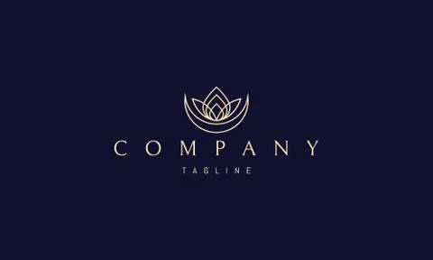 Vector golden logo on which an abstract image of a blossoming lotus flower and Stock Illustration