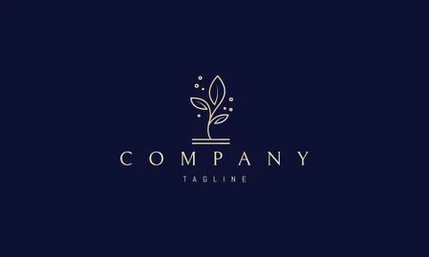 Vector golden logo on which an abstract image of a dancing plant. Stock Illustration