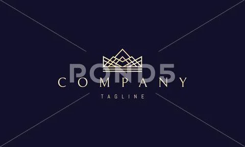 Vector golden logo on which the abstract image of the crown in a linear ...