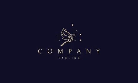 Vector golden logo on which an abstract image of a flying dove. Stock Illustration