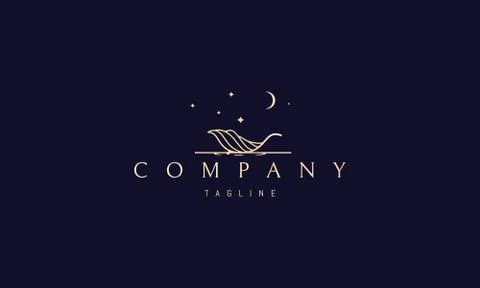 Vector golden logo on which the abstract image of a leaf floating on the river Stock Illustration