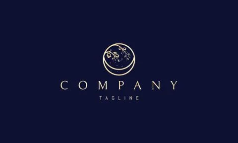 Vector golden logo in which an abstract image of a rose bush bending over the Ilustração Stock