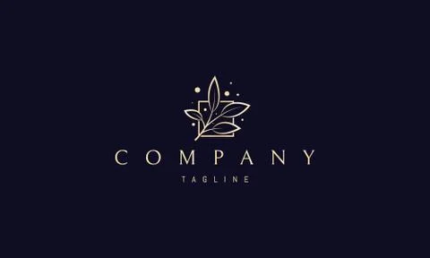 Vector golden logo on which an abstract image of twigs with leaves in a square. Stock Illustration