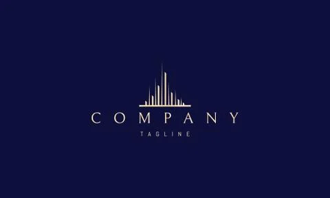 Vector golden logo on which an abstract image of the cityscape with skyscrapers. Stock Illustration