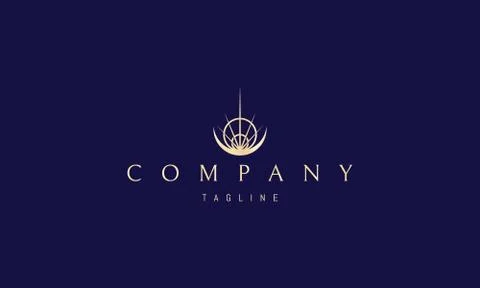 Vector golden logo on which an abstract image of a star that rests in the moon Ilustração Stock