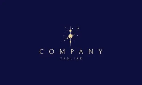 Vector golden logo on which an abstract image of three planets lined up in a row Stock Illustration