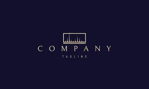 Vector golden logo on which an abstract image of the city in the form of rays Stock Illustration