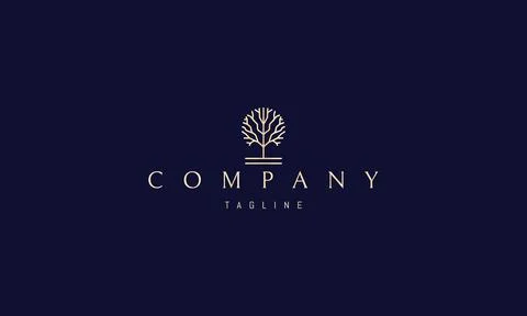 Vector golden logo on which an abstract image of a tree in a round shape in a Stock Illustration