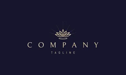 Vector golden logo on which an abstract image of a lotus with rays of light from Stock Illustration