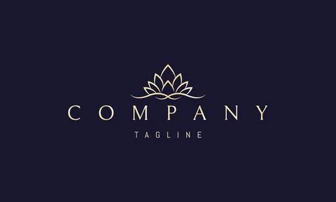 Vector golden logo on which an abstract image of a lotus flower with waves under Stock Illustration