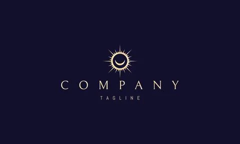 Vector golden logo on which an abstract image of the symbol of the moon and sun. Illustrazione stock