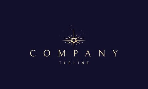 Vector golden logo on which an abstract image of a shining star with rays. Stock Illustration