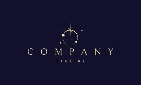 Vector golden logo on which an abstract image of a solar eclipse with a shining Stock Illustration