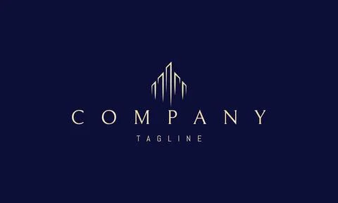 Vector golden logo on which an abstract image of the skyscrapers of the city in Stock Illustration