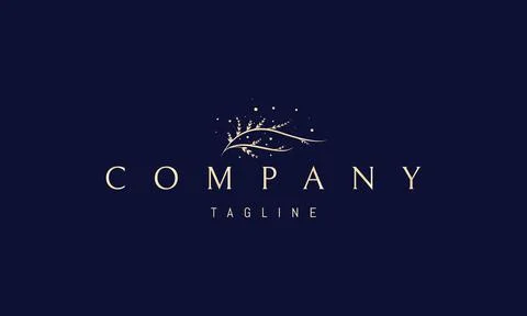 Vector golden logo on which an abstract image of a wavy branch with leaves. Stock Illustration