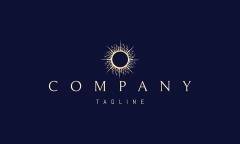 Vector golden logo on which an abstract image of a solar eclipse. Stock Illustration