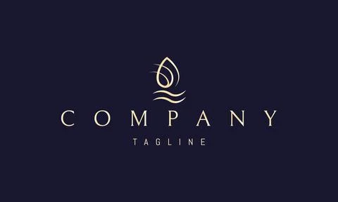 Vector golden logo on which an abstract image of a yacht with a sail in the form Illustrazione stock