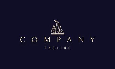Vector golden logo on which an abstract image of a burning flame in a linear Stock Illustration