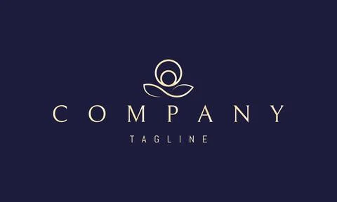 Vector golden logo on which an abstract image of two leaves in the form of an Stock Illustration