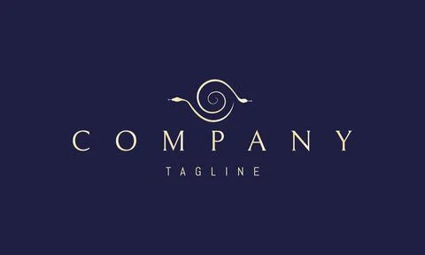 Vector golden logo on which an abstract image of an eye made up of two coiled Stock Illustration