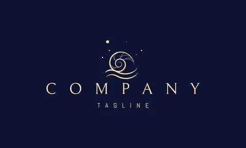 Vector golden logo on which an abstract image of a seashell with two waves at Stock Illustration