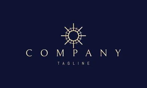 Vector golden logo on which an abstract image of the sun with straight lines in Stock Illustration