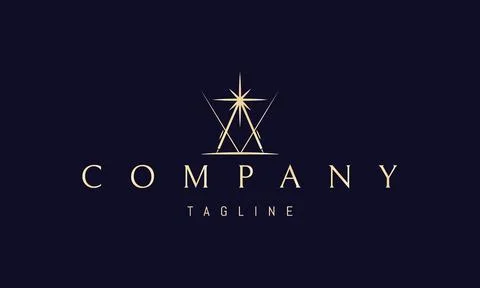 Vector golden logo on which an abstract image of a compass with a shining star. Stock Illustration