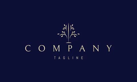 Vector golden logo on which an abstract image of a tree with branches in a Stock Illustration