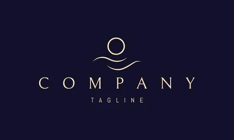 Vector golden logo on which an abstract image of the sun over the waves in a Stock Illustration