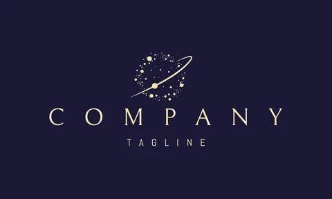 Vector golden logo on which an abstract image of space dust in the form of a Stock Illustration