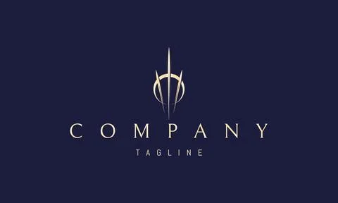 Vector golden logo on which an abstract image of three sharp rays that pass Stockillustratie