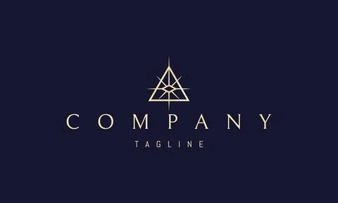 Vector golden logo on which an abstract image of a shining eye in a triangle. Stock Illustration