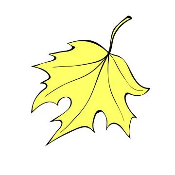Vector golden maple leaf in flat doodle style, isolated on white background.  Stock Illustration