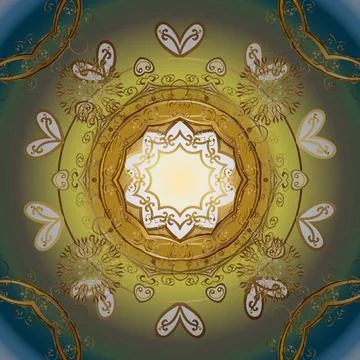 Vector golden mehndi seamless pattern. Ornamental floral elements with henna tat 스톡 일러스트