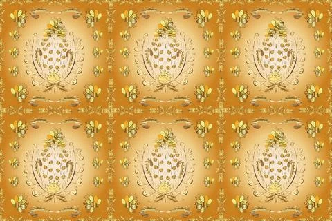 Vector golden mehndi seamless pattern. Pattern on yellow, beige and orange color Illustrazione stock