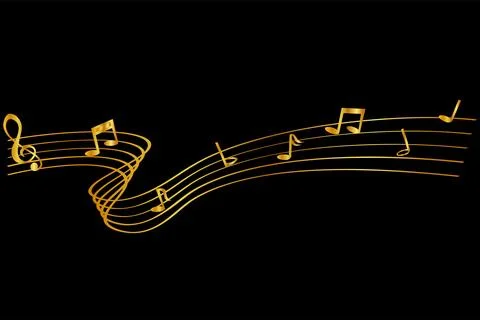 Vector golden musical note and waving line, partitur at black background Stock Illustration
