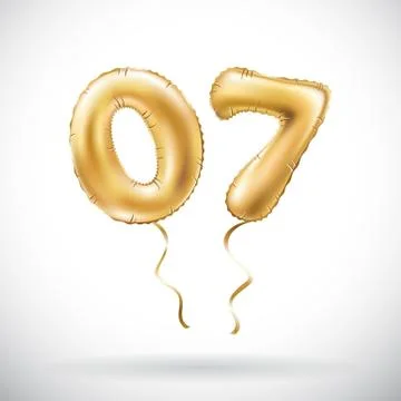 Vector Golden number 0 7 zero seven metallic balloon. Party decoration golden Stock Illustration
